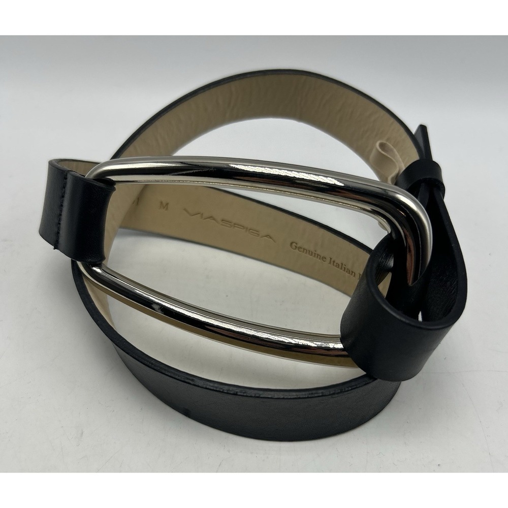 Via Spiga Belt Womens Medium Black Leather Big Buckle Quiet Luxury Capsule
